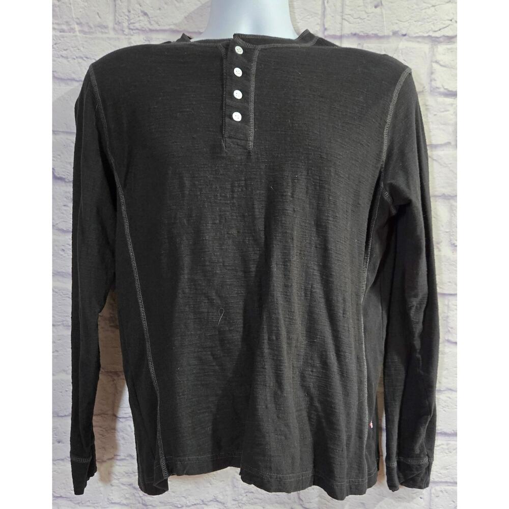 Lions Crest Black Long Sleeve Henley Men's Shirt M Lightweight Soft Stretch